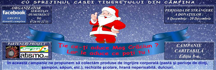 Campanie Mos Craciun site În Câmpina se strâng daruri pentru copiii defavorizaţi. Vreţi să fiţi unul dintre ajutoarele lui Moş Crăciun?
